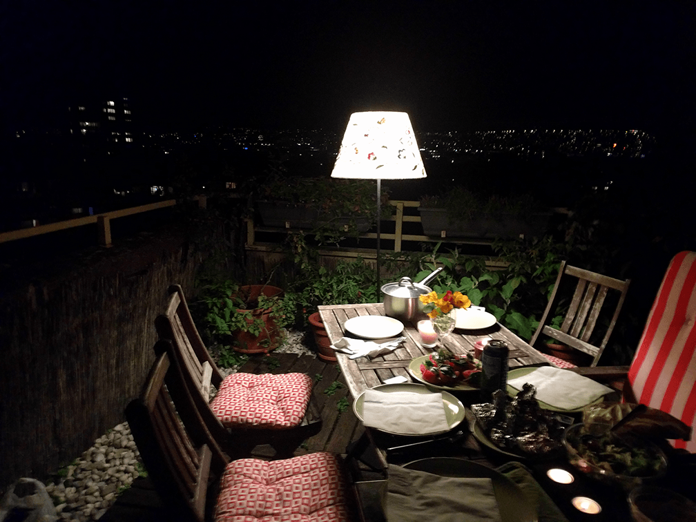 Enjoying dinner on the roof terrace during the summer of 2016
